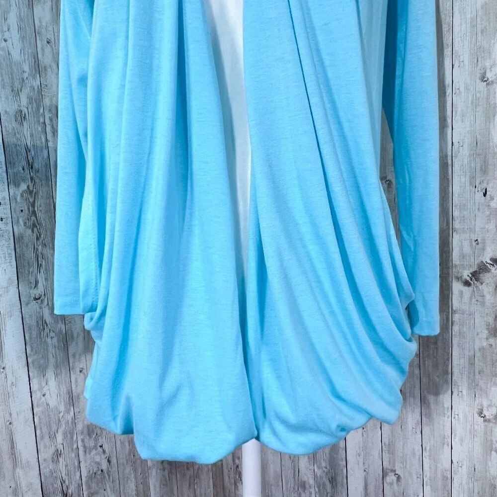 Grass Collection Open Front Cardigan | Blue | Lightweight | Medium | 3/4 Sleeve - Picture 6 of 9